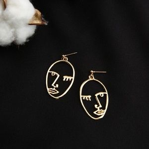 Gold Abstract Face Earrings